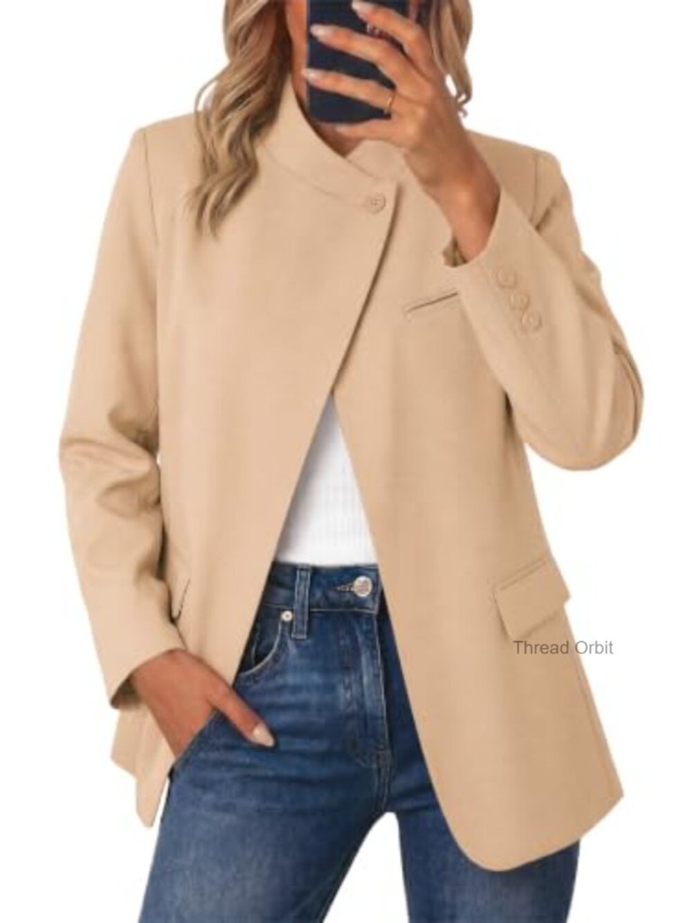 Women's Plaid Blazer Business Casual Stand Collar Open Front Suit Jacket